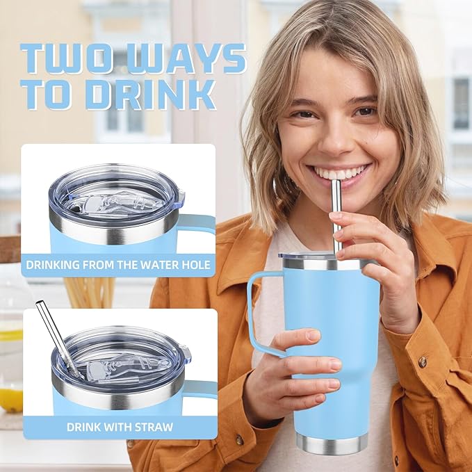 20 oz Tumbler with Handle Stainless Steel Insulated Coffee Mug Tumbler with Lid and Straw Double Wall Vacuum Insulated Coffee Mug Leak Proof Travel Mug Tumbler for Hot and Cold Drink (Mix Color-1)