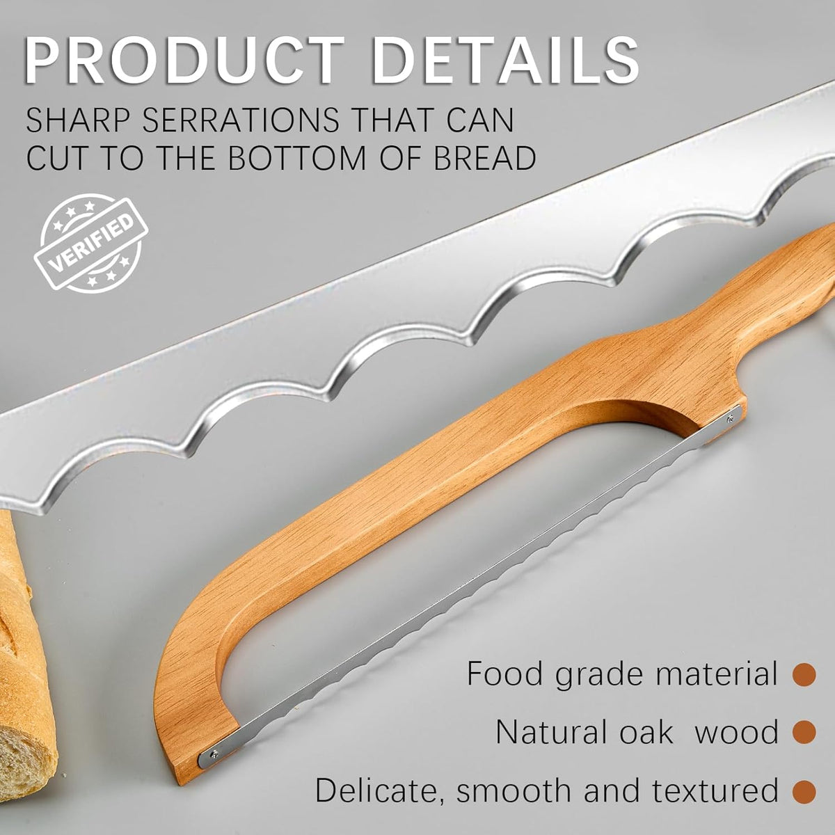 Sourdough Bread Knife, Sharp Bread Slicer for Homemade Bread, Wooden Bread Bow Knife Bread Cutter for Slicing (Natural Oak)