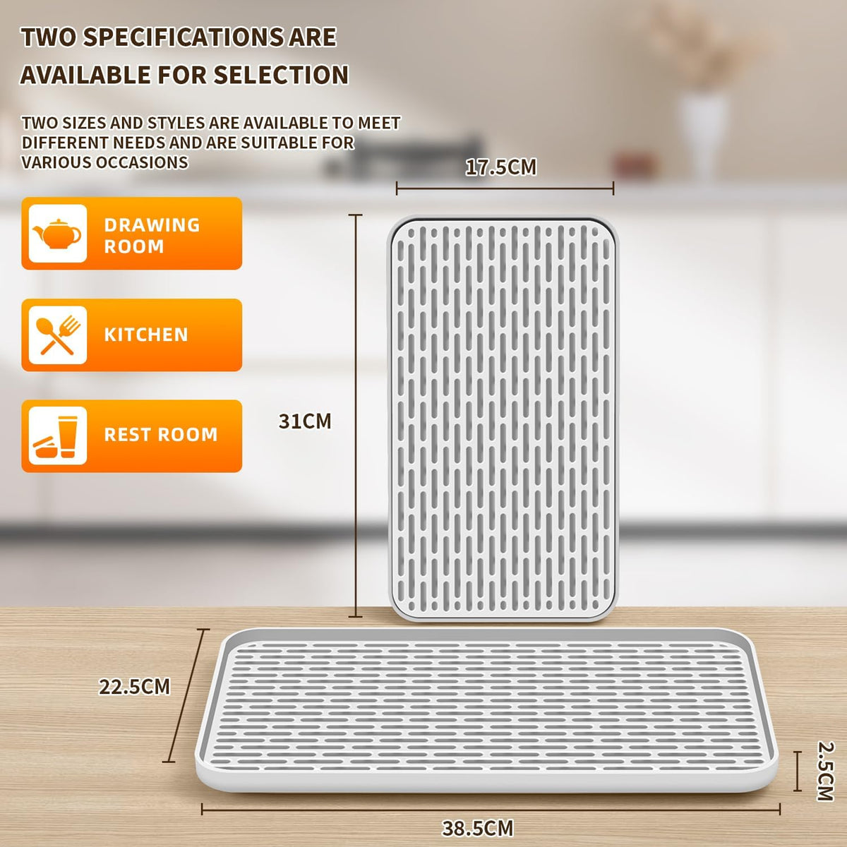 Plastics Drain Tray, Cup & Dish Drying Rack, Drain Board 2 Tier Non Slip Serving Tray with Drainboard Perfect for Sink, Coffee Table, Outdoor (15.4 x 10 x 0.98 in)