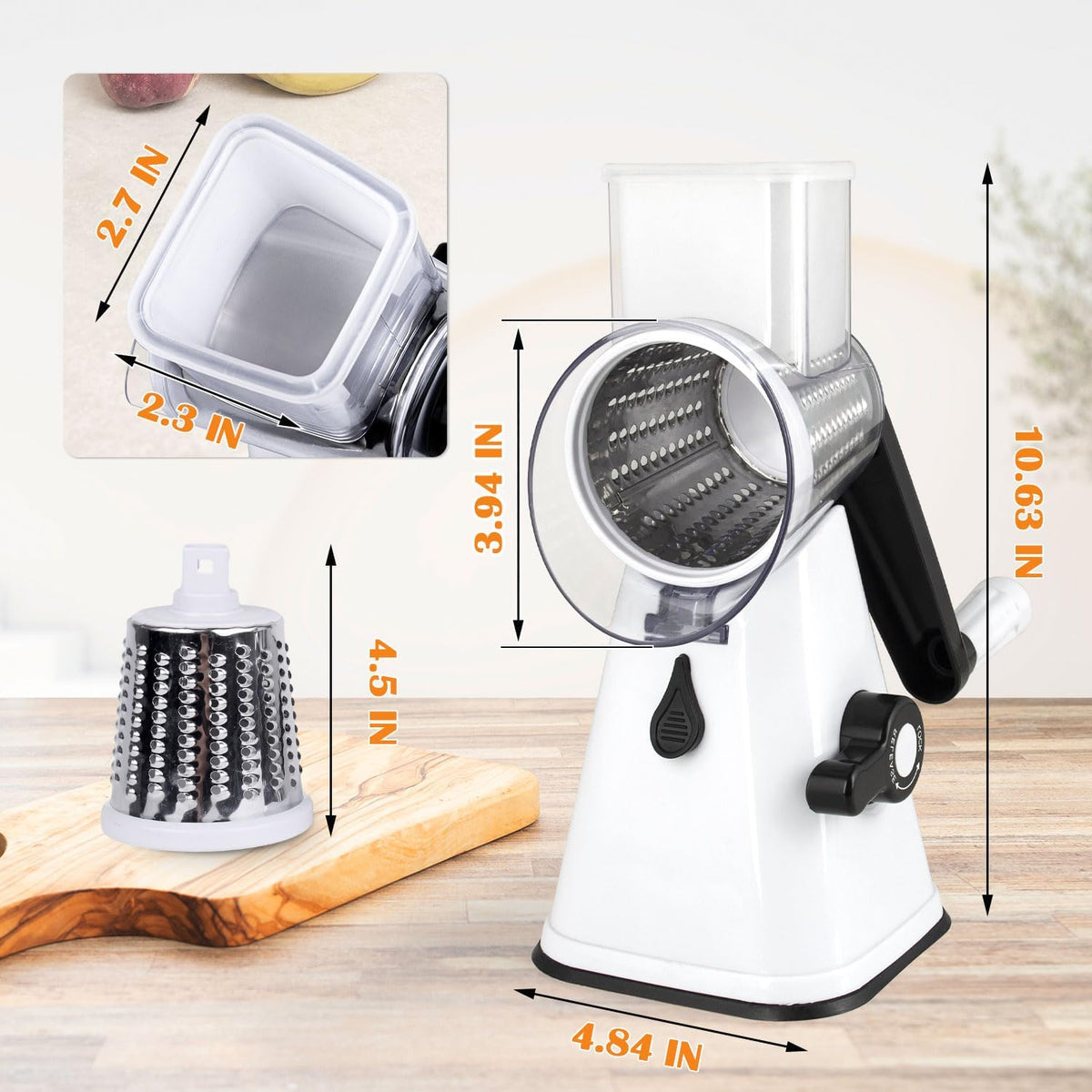 Rotary Cheese Grater Hand Crank, 3 in 1 Blades Vegetable Slicer Cheese Shredder for Vegetable, Nuts, Chocolate, Potato, Practical Kitchen Gadgets