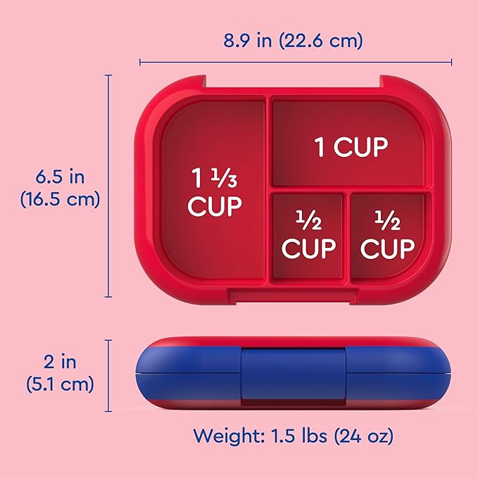 Bentgo Chill Kids Leak-Proof Lunch Box - 4-Compartment Bento Box with Built-In Ice Pack, 3.3 Cup Capacity, PFAS & BPA-Free, Microwave & Dishwasher Safe, Ideal Size for Ages 3 to 7 (Red/Royal)