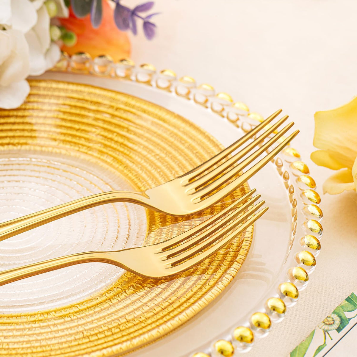 KINGSTONE 40 Piece Teardrop Silverware Set for 8, 18/10 Stainless Steel Flatware Set, Modern Design Cutlery Set for Home/Hotel/Wedding,Mirror Polished and Dishwasher Safe, Gold