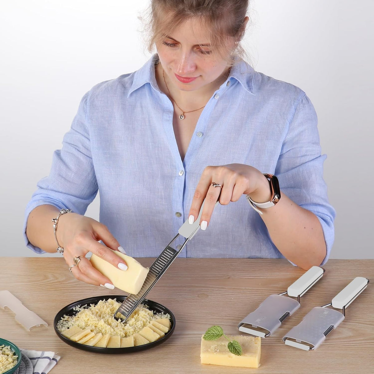 Cambom Lemon Zester Grater Three-piece Suit - Heavy Duty Kitchen Tool for Parmesan Cheese, Ginger, Garlic, Nutmeg, Chocolate, Vegetables，Fruits，Stainless Steel Grater Dishwasher Safe Clear
