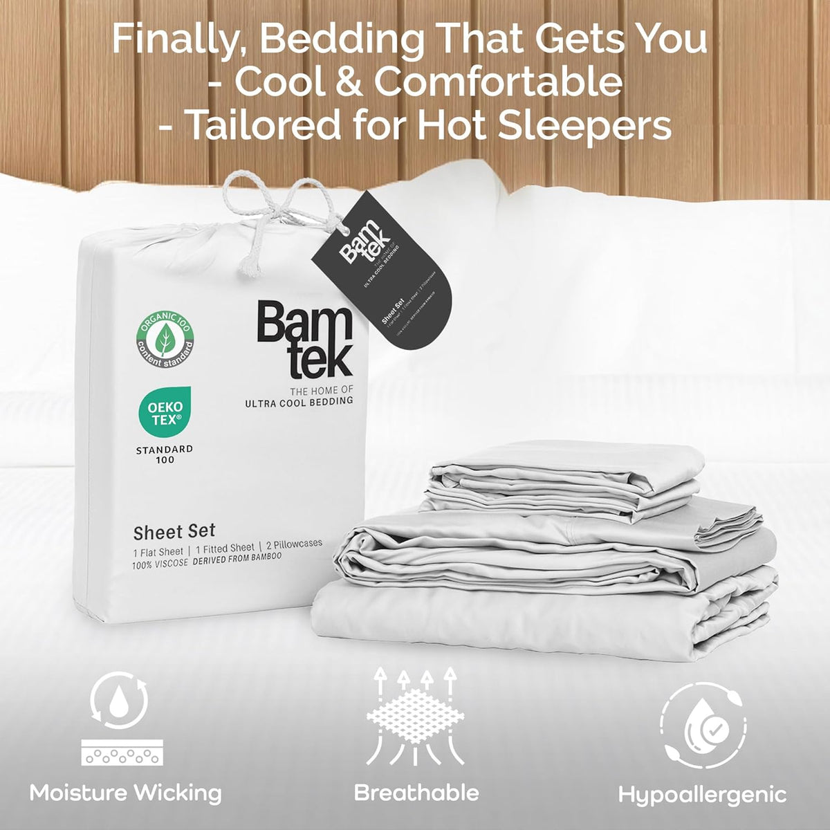 100% Viscose from Bamboo Sheets Full Size, Super Soft Bedding Set, 4PC Cooling Sheets for Hot Sleepers, Vegan Silk Moisture Wicking, Organically Grown Bedsheet, White - 54" x 75"