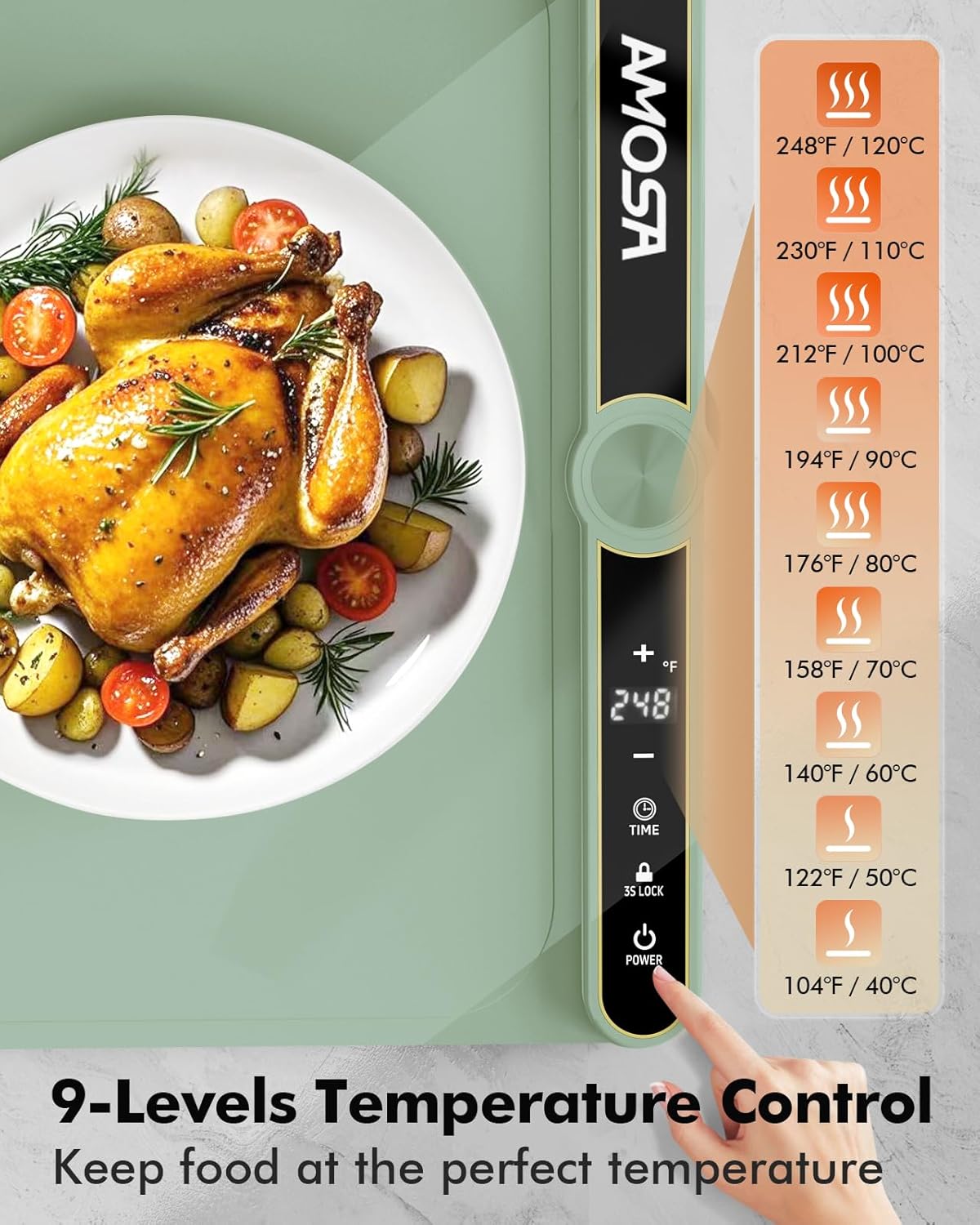 Warming Mat for Food, Fast Heating Electric Food Warmer with 9 Level Temperature and 6 Hours Timer, Extra Large Roll Up Silicone Food Warming Mat, Portable Warming Trays for Buffets Party (Green)