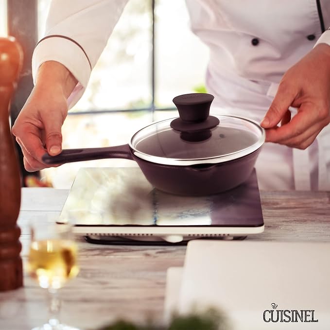 Cuisinel Glass Lid - 6"-inch/15.24-cm/158mm - Compatible with Lodge - Fully Assembled Tempered Replacement Cover - Oven Safe for Skillets Pots Pans - For Any Cookware: Cast Iron, Stainless, Non-Stick