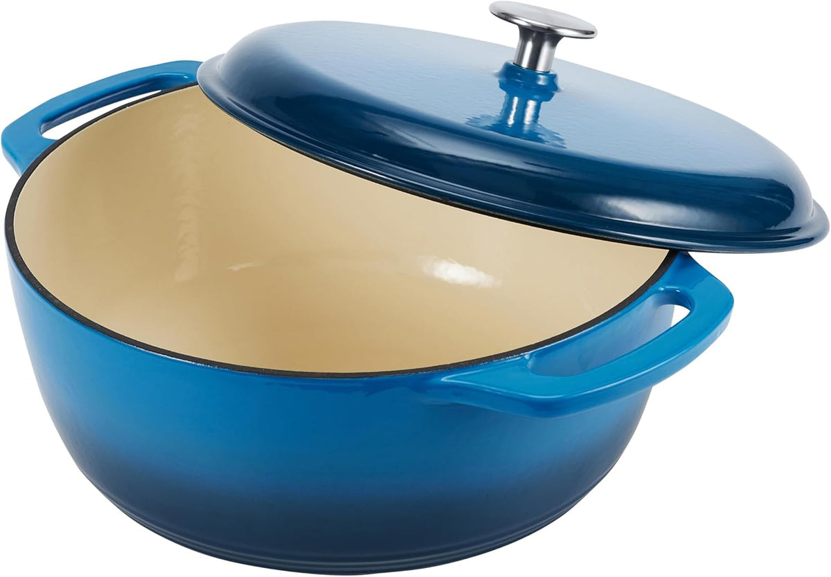 Amazon Basics Cast Iron Dutch Oven Pot with Lid, Enameled, Round, Dual Handles, Heavy-Duty, Large, 7.3-quart, Blue