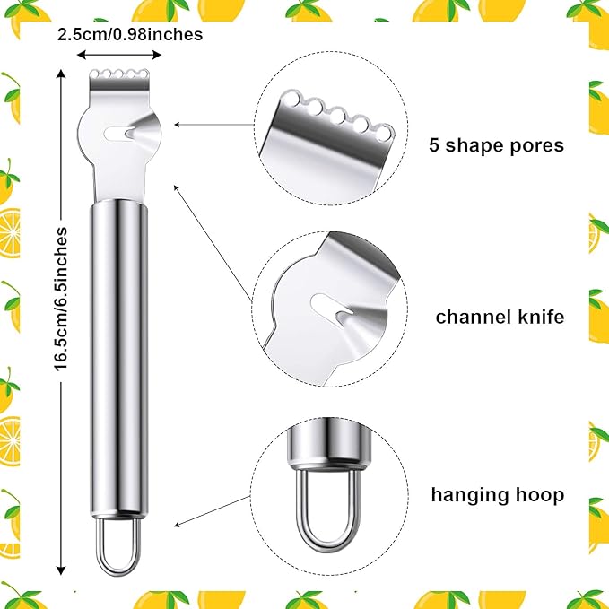 Patelai 2 Pieces Stainless Steel Lemon Citrus Peeler with Channel Knife and Orange Lemon Peelers for Cocktails Fruit Grater Zester Tools for Kitchen Bar Restaurant