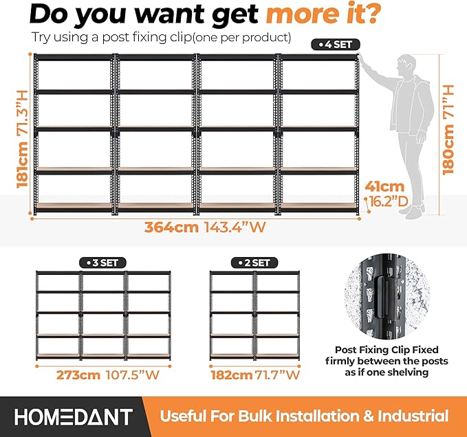 HOMEDANT 5 Tier Storage Shelves Adjustable Laminated Boltless Garage Metal Shelving Unit Heavy Duty Utility Rack Shelf Warehouse Pantry Closet Kitchen 35.9" W x 16.2" D x 71.3" H 10Pack