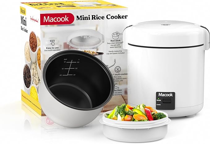 Mini Rice Cooker 1-1.5 Cups Uncooked(3 Cups Cooked), Rice Cooker Small with Bento Box, Removable Nonstick Pot, One Touch&Keep Warm Function, Portable Cooker for Soup Grain Oatmeal Veggie, Black