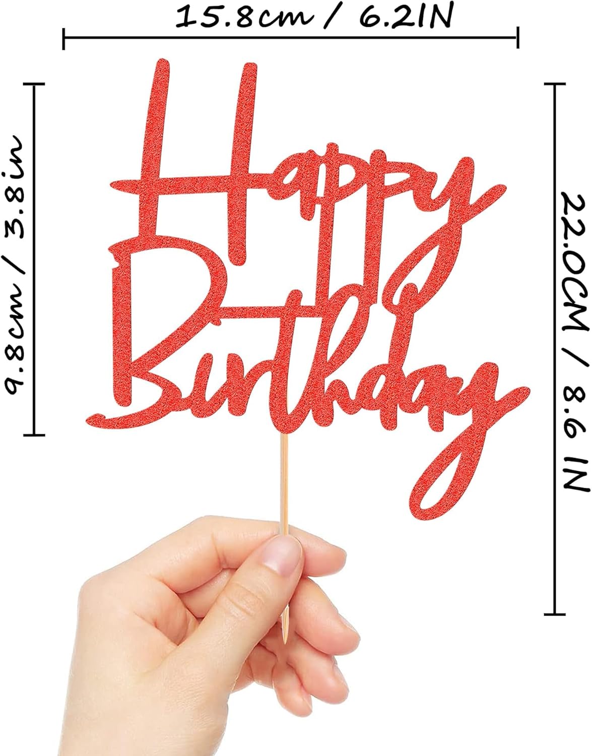 Happy Birthday Cake Topper - Glitter Red Birthday Cake Top Decorations (Red)