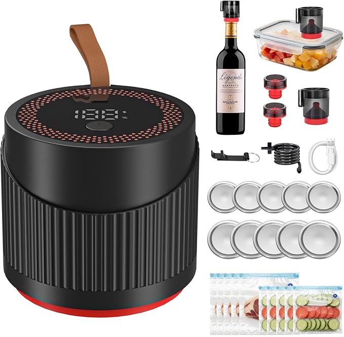 Upgraded 4-in-1Electric Mason Jar Vacuum Sealer Kit for Wide &Regular Mouth Jars,Wine Bottles,Vacuum Bags,Containers,Portable Automatic Canning Vacuum Sealer Machine for Kitchen,RV Travel Food Storage
