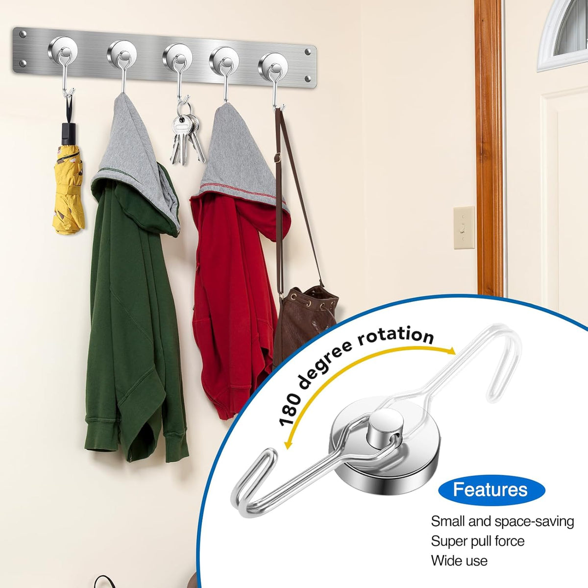 LOVIMAG Hooks, 80lbs+ Magnetic Magnet Hook 2025 Cruise Cabin Ship Essentials Heavy Duty Strong Refrigerator Fridge Hanging for Classroom Beach Vacation Kitchen Grills Home Mug Hanger (3 Pack), Silver