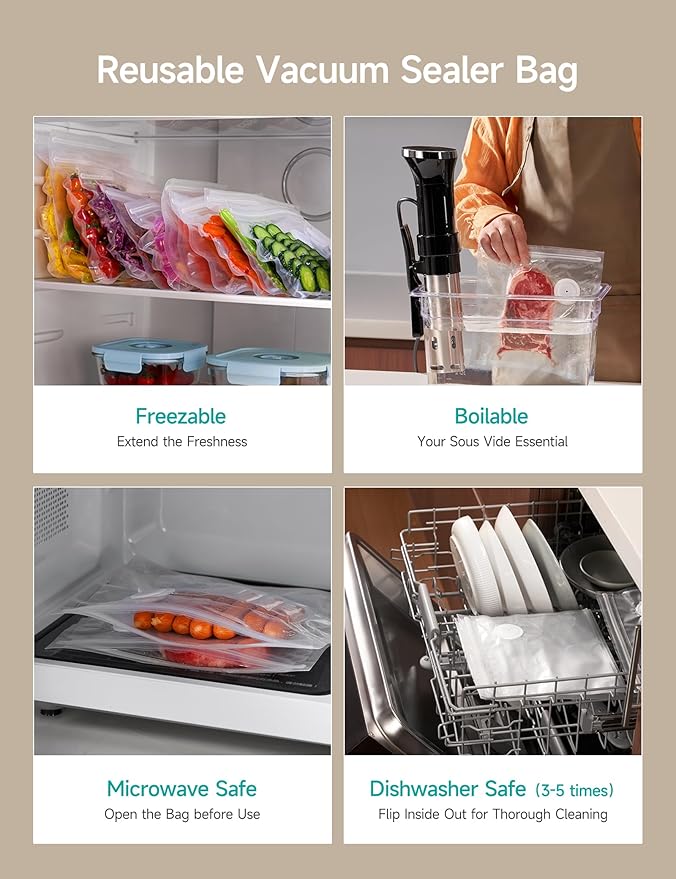 HiCOZY Vacuum Sealer for Food with Visible Water Tank, Powerful Compact Handheld Vacuum Sealer Machine with LED Battery Display, 30 BPA-Free and Reusable Bags, Green