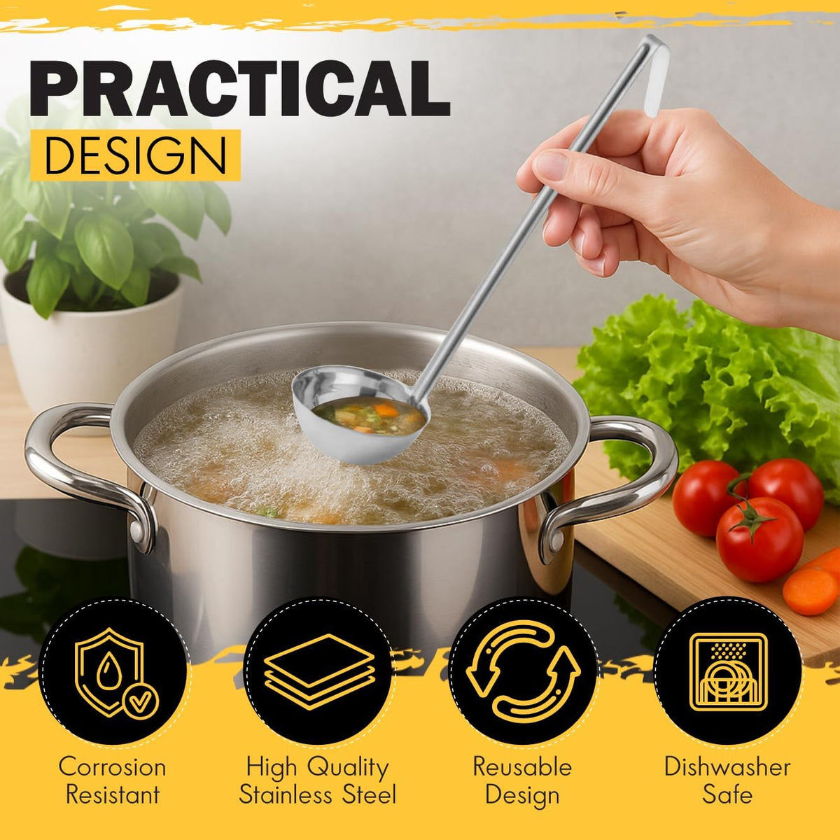 Ladle - Durable Stainless Steel Ladle Serving Measuring Soup Dressing Sauce Gravy Sturdy Dependable Long Handle for Kitchen (1, 1 Oz.)