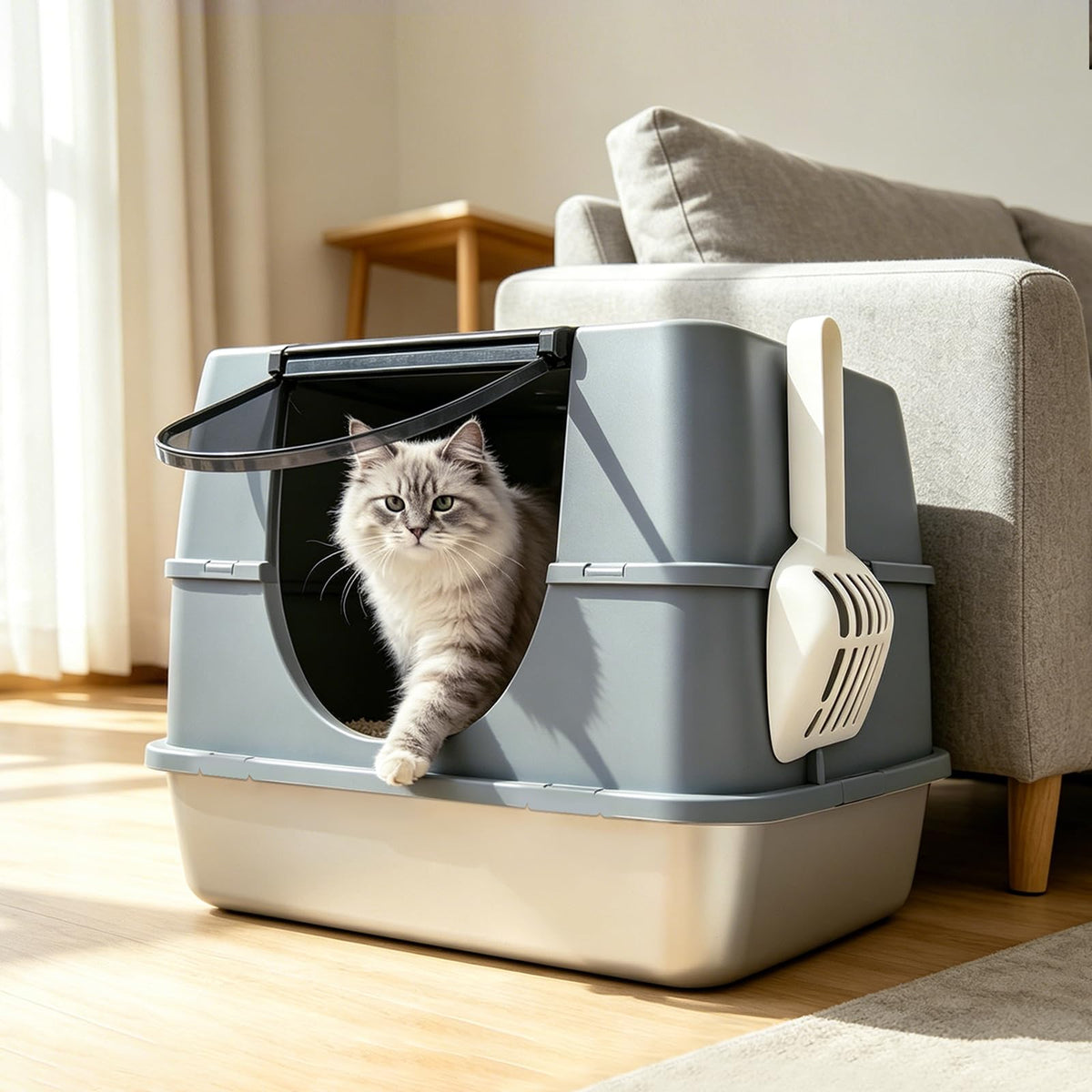 Stainless Steel Litter Box with Lid Enclosed Litter Box for Medium Cats