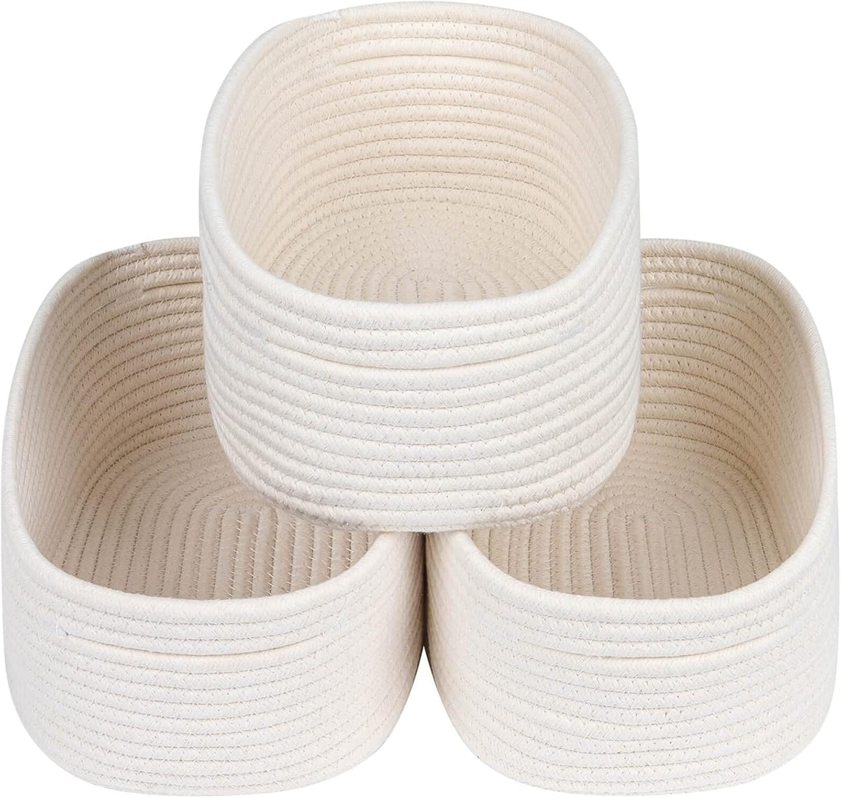 CubesLand Off White Small Storage Baskets for Shelves, Closet Organization Storage Bins Empty Gift Basket Baby Nursery Woven Baskets for Organizing, Rectangular Clothes Closet Shelves Baskets 3 Packs
