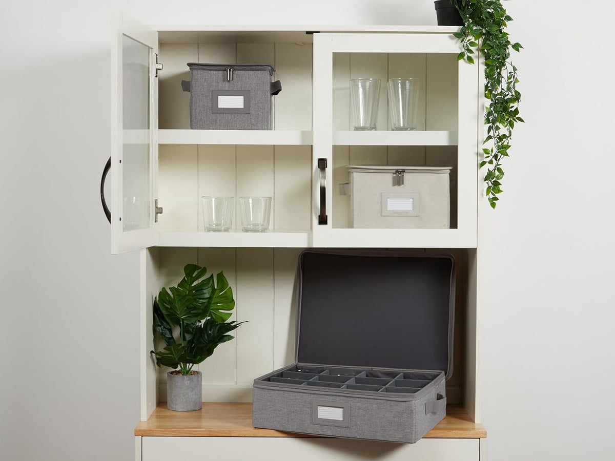 Covermates Keepsakes Dish Storage Box - Stackable, Reinforced Handles, China Storage, Grey Heather