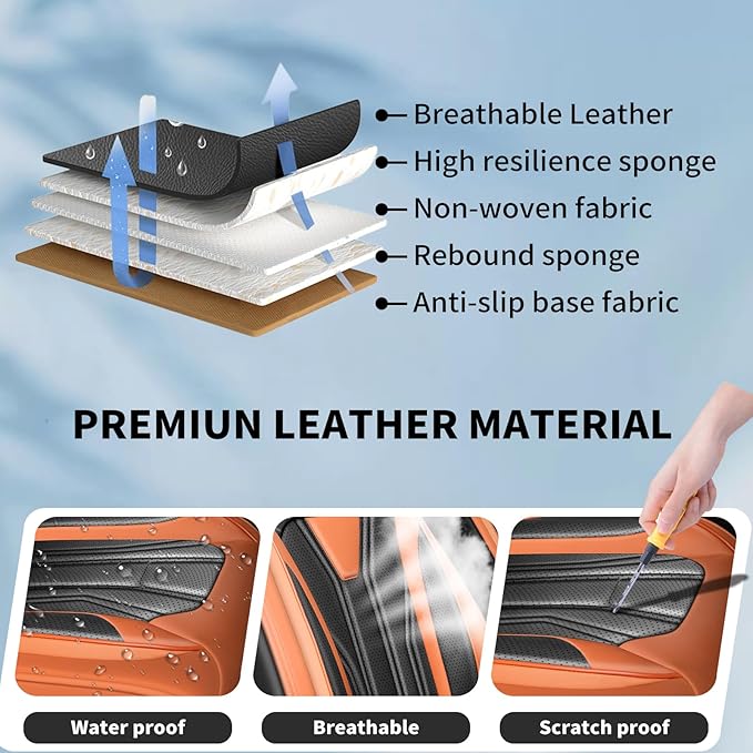 Fit Versa Car Seat Covers Compatible with Nissan Versa 2008-2025 2026 - Full Set Premium Leather， Waterproof Breathable， All-Weather Seat Cushion Protecto&Airbag Compatible （Orange&Black