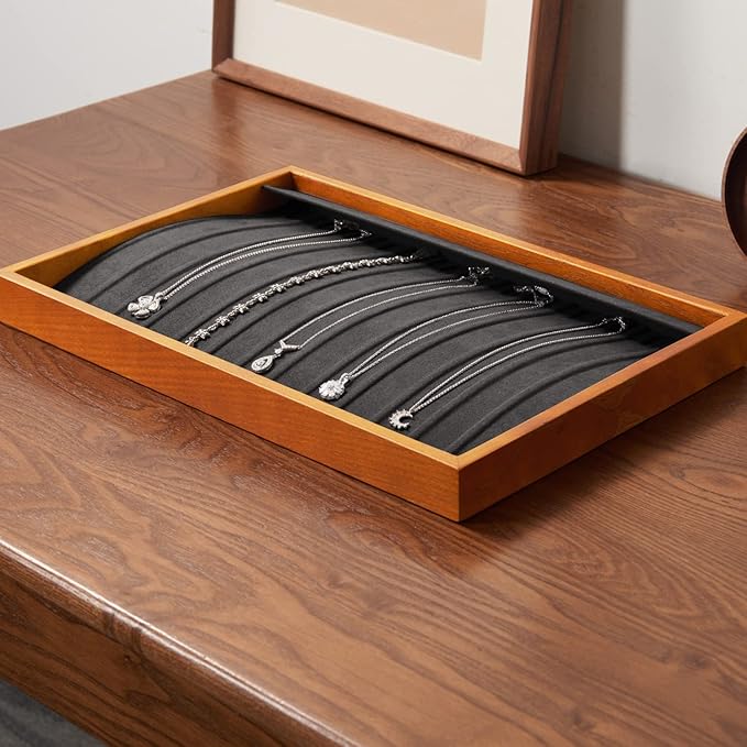 Oirlv Wood 13 Grids Necklace/Bracelet/Pendant Display Tray Jewelry Drawer Organizer Stackable Jewelry Trays(Grey)