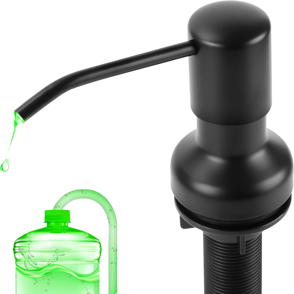 Soap Dispenser for Kitchen Sink, Sink Soap Dispenser with Longer Threaded Shaft Shank, 47" Extension Tube Connects Directly to Dish Soap Container, Wider Pump Head Base （Black）