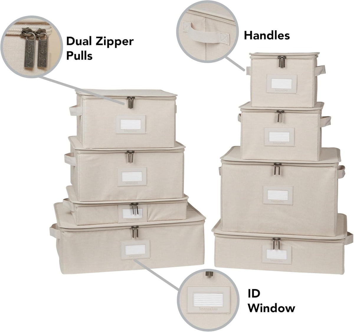 Covermates Keepsakes Dish Storage Box - Stackable, Reinforced Handles, China Storage, Beige Heather