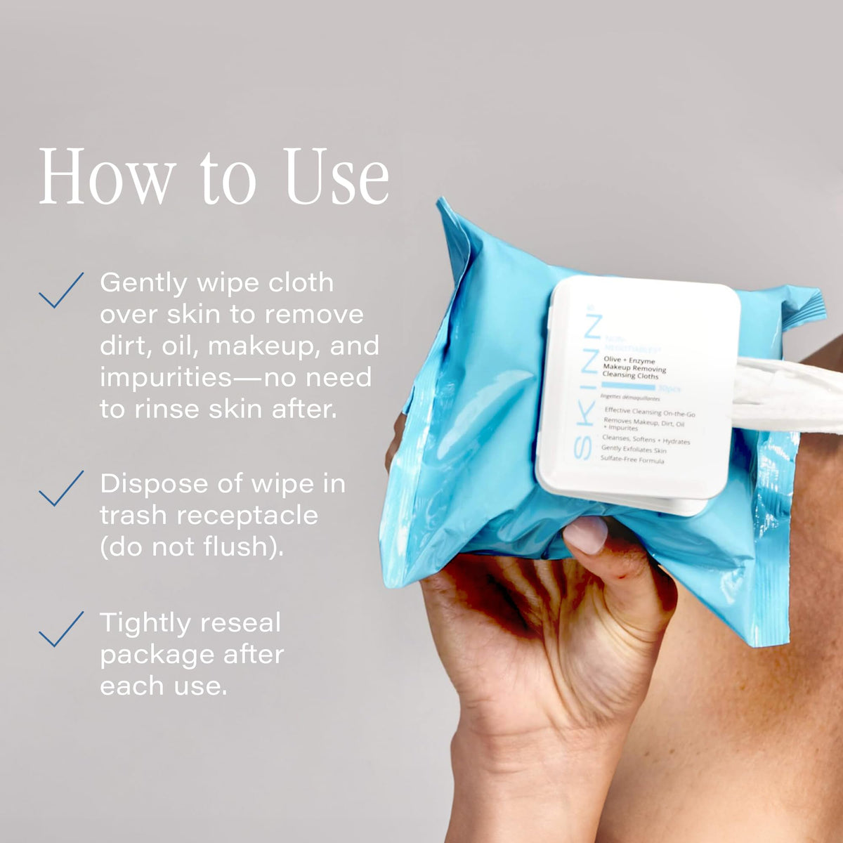 SKINN Facial Cleansing Makeup Remover Wipes - Gentle Exfoliation