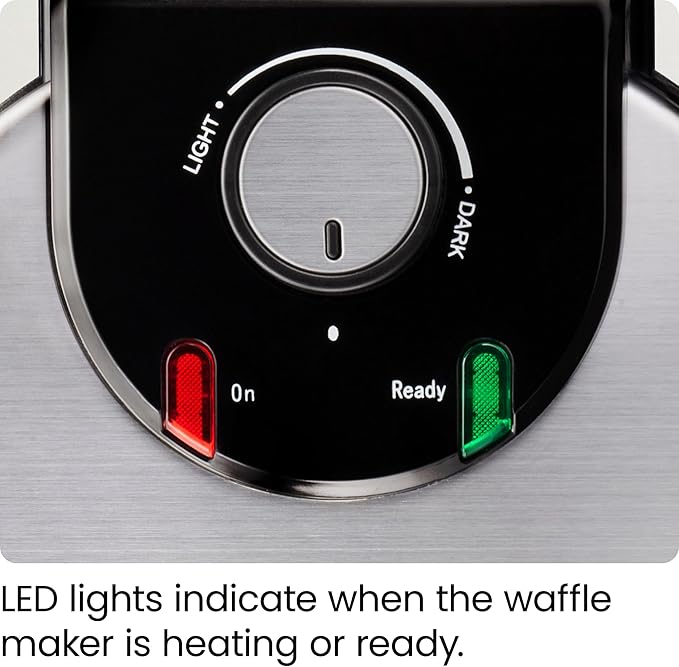 Chefman Rotating Belgian Waffle Maker, 180° Flip Iron w/ Non-Stick Plates, Adjustable Timer, Locking Lid, & Drip Plate, Space Saving Storage, Mess-Free Breakfast, Stainless Steel/Black