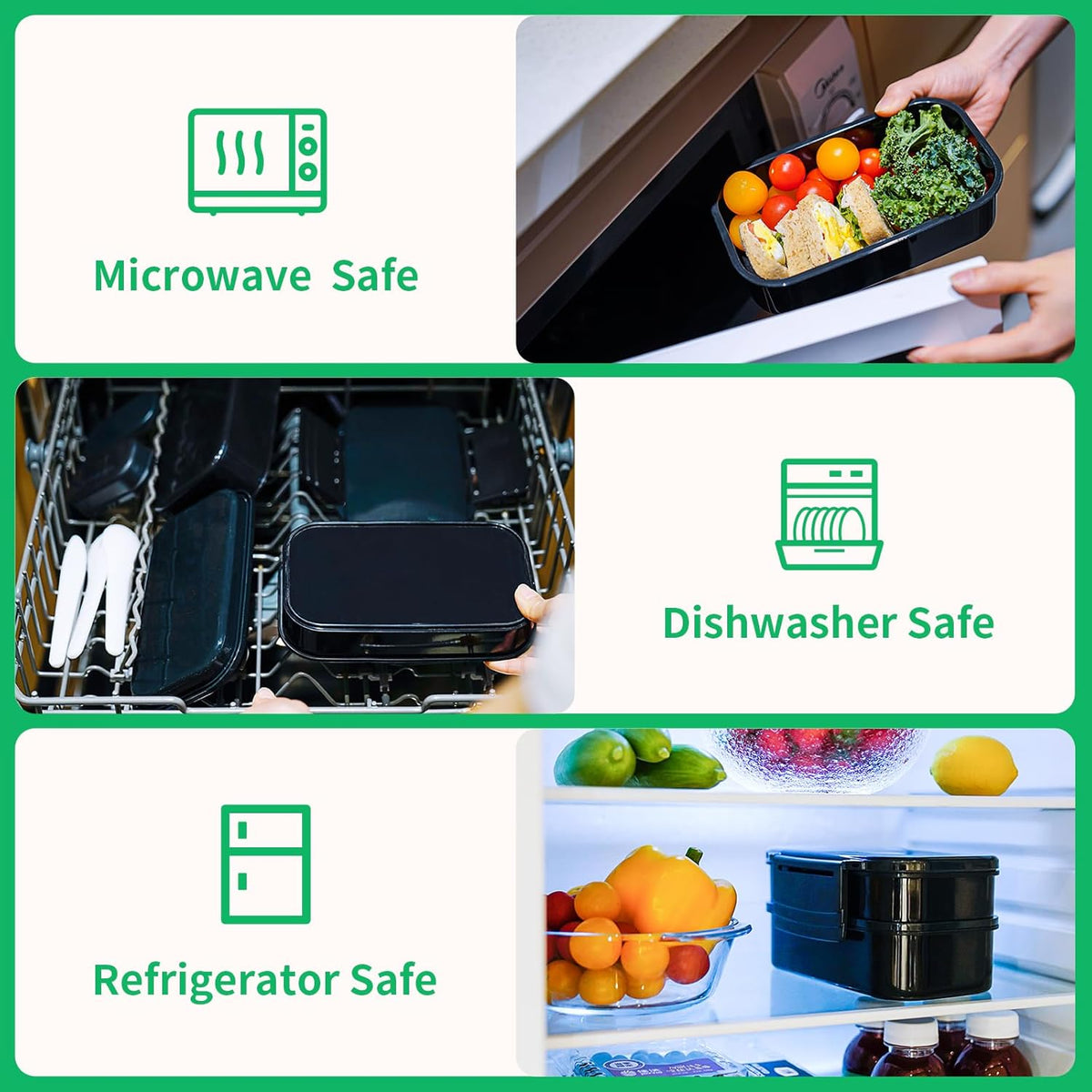 Lunchneo bento box for adults, separate for men and women, set of utensils and dipping containers, cute Japanese bento box, microwave heatable(Black)