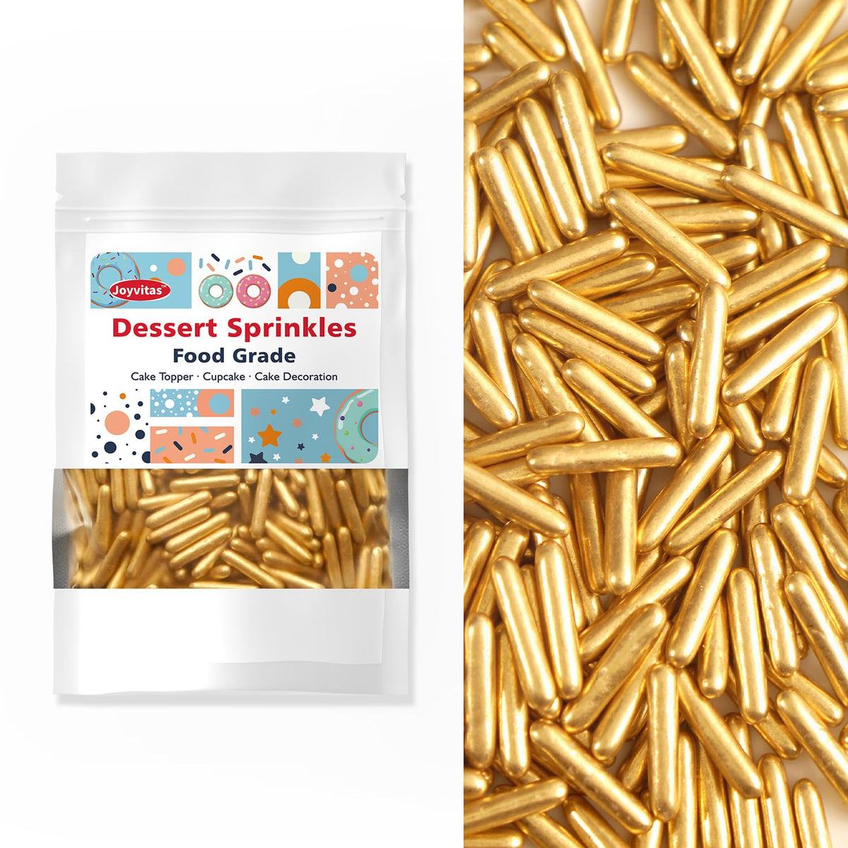 Gold Sprinkles, Metallic Rods Candy, Gold Rods Sugar For Baking, Donuts, Cakes, Cupcakes, Cookies, Wedding Party, Holiday, 150g/5.29oz