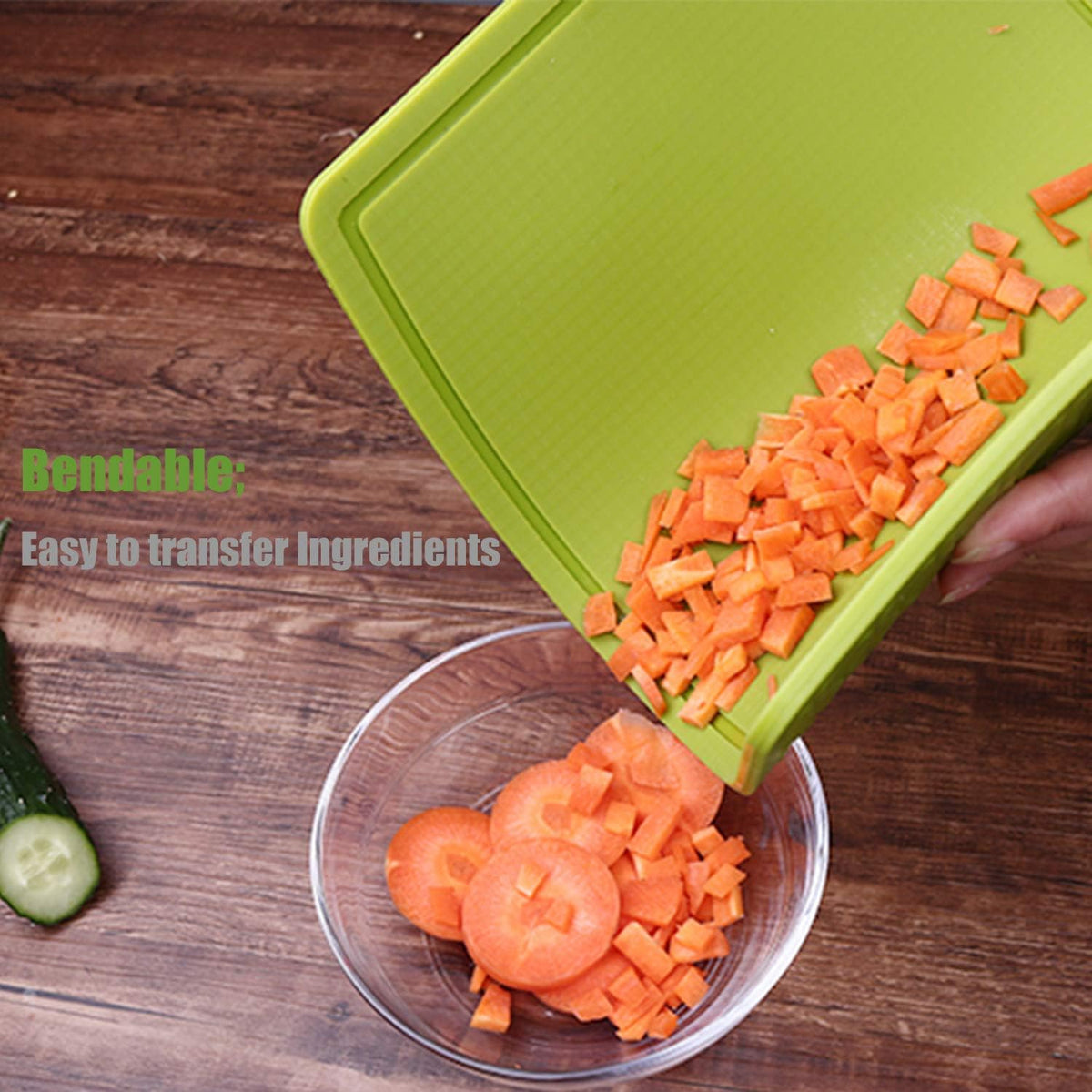 Silicone Thick Cutting Boards Mats Set of 3 Foldable & Flexible Design Juice Grooves Easy Grip Handle Dishwasher Safe for Kitchen,BPA free Silicone Cutting Board-Green