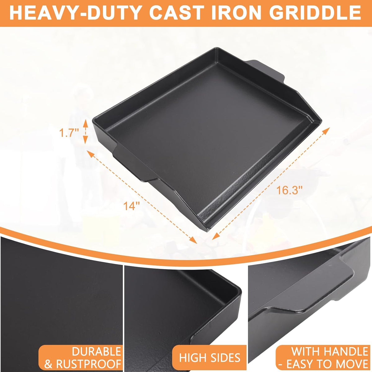 Universal Flat Top Griddle, Cast Iron BBQ Griddle for Electric/Gas/Charcoal Grill/Stove, 18.6 x14" Griddle Inserts for Weber Charbroil Camp Chef,Nonstick Coating Cooking Skillet Pan for Outdoor