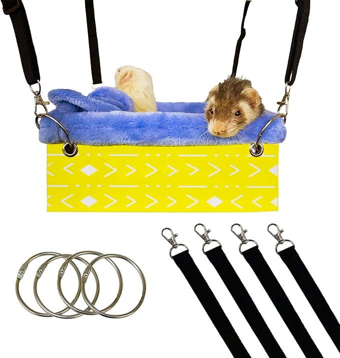 Ferret Hammock For Cage Box, use as Hanging Bed or Secure to Cage. Ferret Cage Accessories w/ Adjustable Straps, Perfect Small Pet Bed, Hanging cat hammock Bed, Guinea Pig Bed or Rabbit Bed.