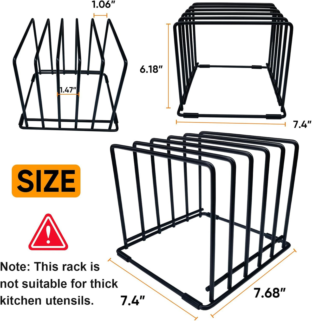 Kitchen Organizer Rack - 5-Slot Heavy-Duty Cutting Board and Bakeware Holder, Rust-Resistant with Anti-Slip Feet for Countertop or Cabinet Storage