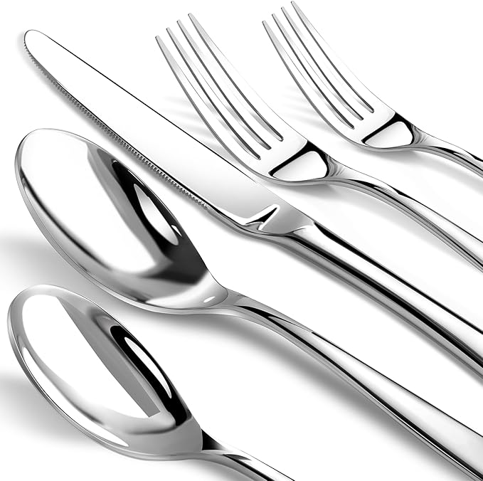 Silverware Set for 8, Heavy Duty Stainless Steel Cutlery Set Flatware Set,40 Piece Premium Silverware, Mirror Polished Modern Cutlery include Fork Knife Spoon Set,Dishwasher Safe
