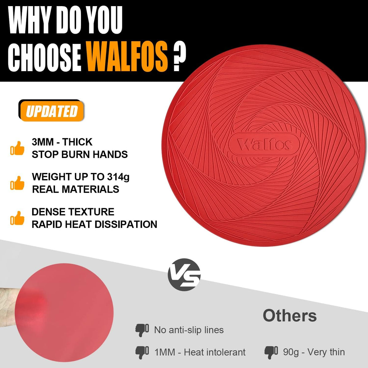 Walfos 12 10 Inch Silicone Microwave Mats, Microwave Splatter Cover for Food, Pot Holders for Kitchen, Non-Slip Heat Resistant Silicone Mats for Microwave, Oven, Hot Pan, Pot (Red)