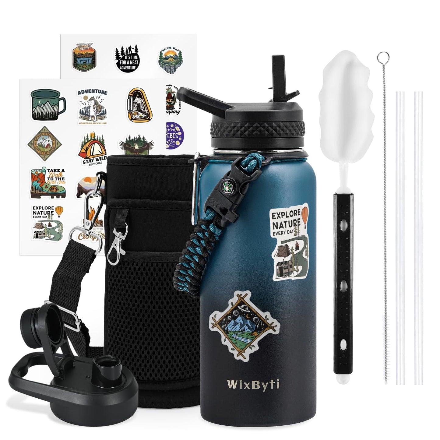 WixByti 32 oz Insulated Water Bottle with Straw, Stainless Steel Water Jug