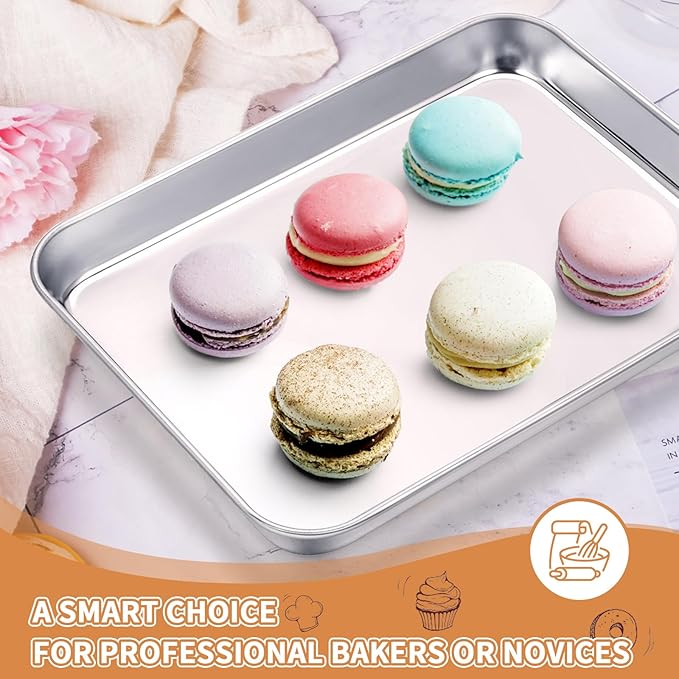 Stainless Steel Baking Sheet Set of 2, Deedro Cookie Sheet Metal Baking Pan Oven Tray, Non Toxic & Heavy Duty, Rust Free & Mirror Finish, Easy Clean & Dishwasher Safe, 9 x 7 x 1 Inch