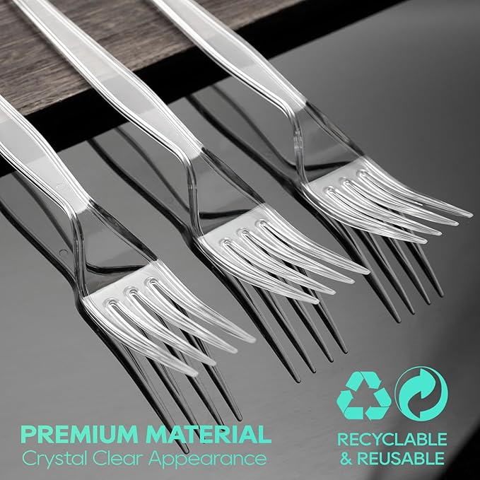FOCUSLINE 360 Count Clear Plastic Forks Heavy Duty, Solid and Durable Premium Disposable Forks Bulk, Suitable for Catering, Parties, Events and Everyday Use