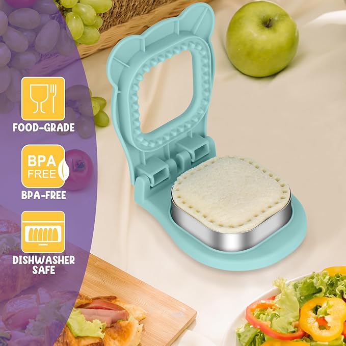 TACGEA Uncrustable Sandwich Cutter Maker – Sandwich Sealer and Cutter for Lunchbox and Breakfast, Square Shape, Light Blue