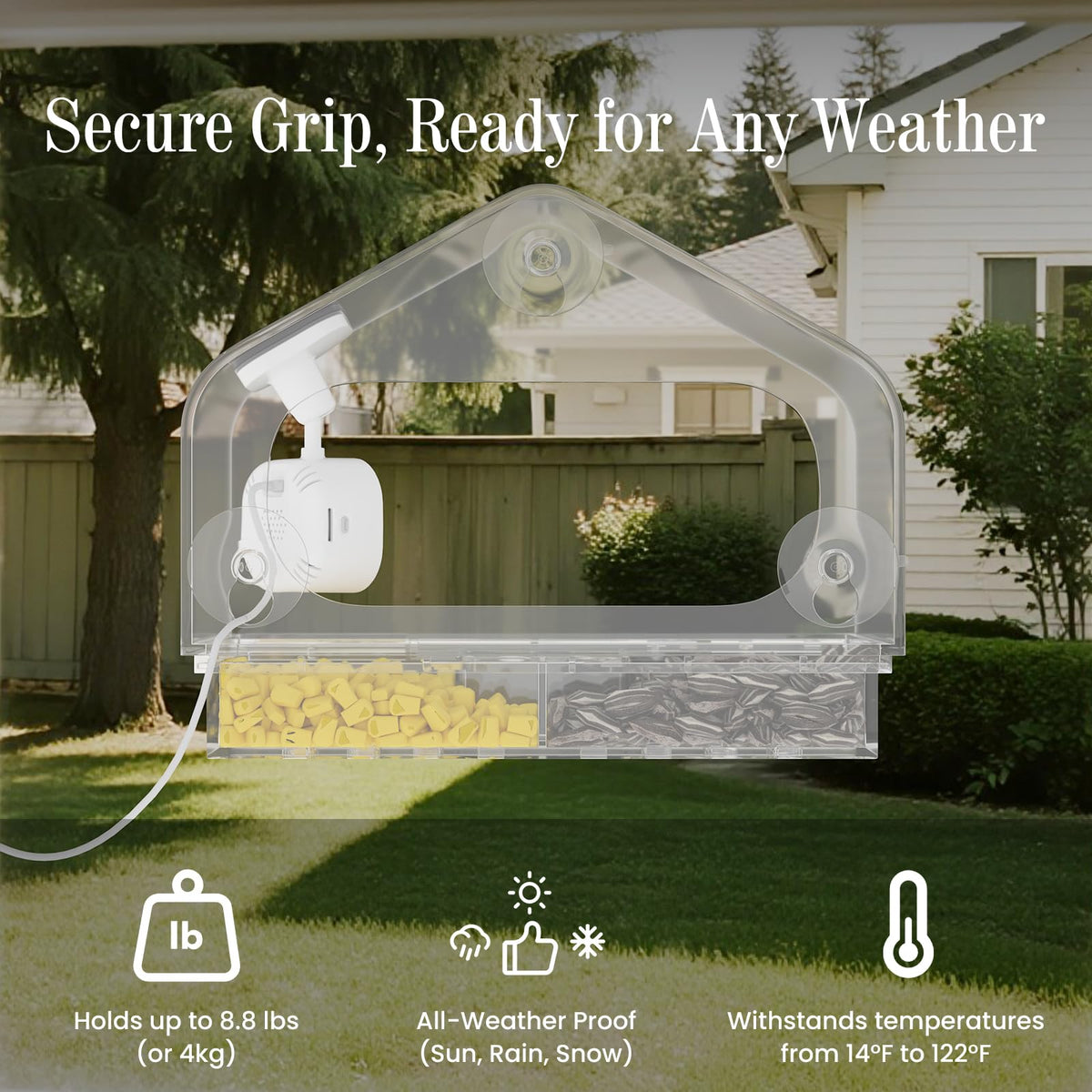 Window Bird Feeder with Strong Suction Cups and Smart Bird Camera