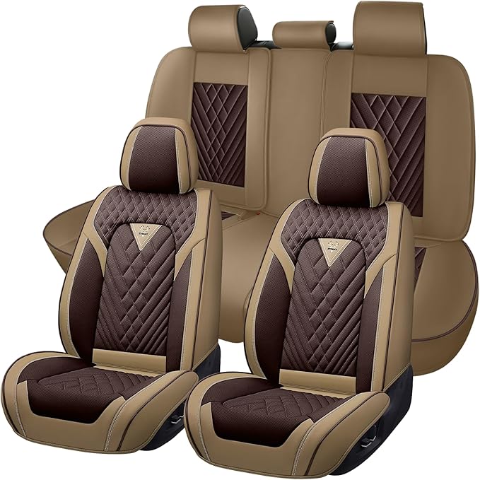 Truck Seat Covers for Nissan Frontier 2009-2026, Waterproof Premium Leather Full Coverage Car Seat Cover, Muscle Sport Style Auto Interior Seat Cover Sets (Full Set/Brown Coffee)