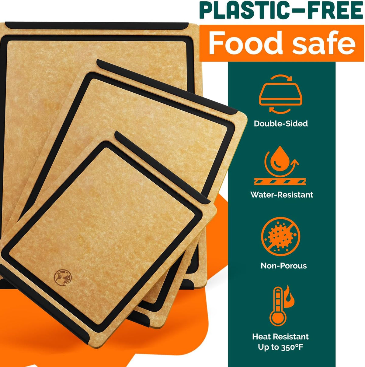 Earth’s Dreams Wood Cutting Board Set 3-Piece: Small, Large & Extra Large - Charcuterie Board, Non-Plastic, Non-Toxic, Heavy-Duty, Dishwasher Safe (Tan/Black)