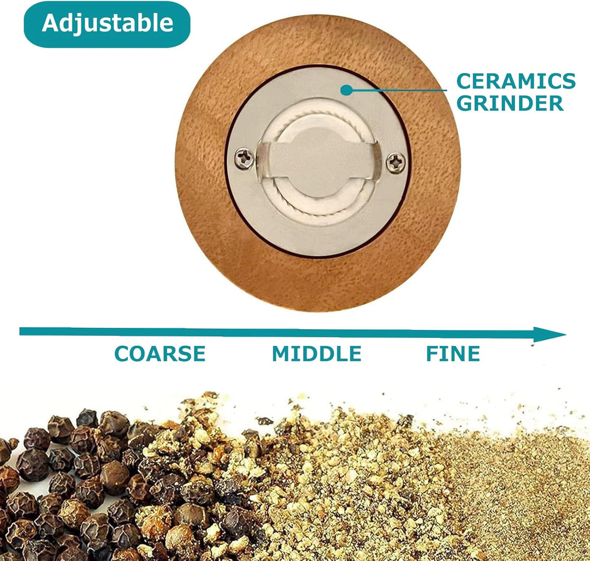Pepper Mill Manual Pepper Grinder Set, Classical Hand Shake Wooden Pepper Mills Set Salt Mills Ceramic Core Grinding Metal Handle, Enjoy Fresh Ground Pepper Sea Salt Various Spices
