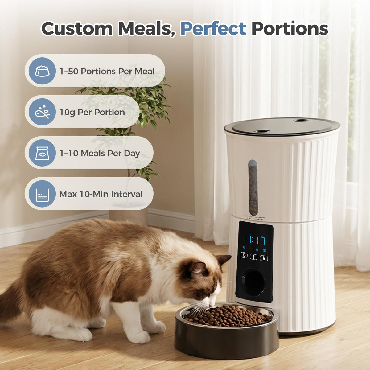 DUMOS 4L Automatic Cat Feeder, Dog Food Dispenser with APP Control, White