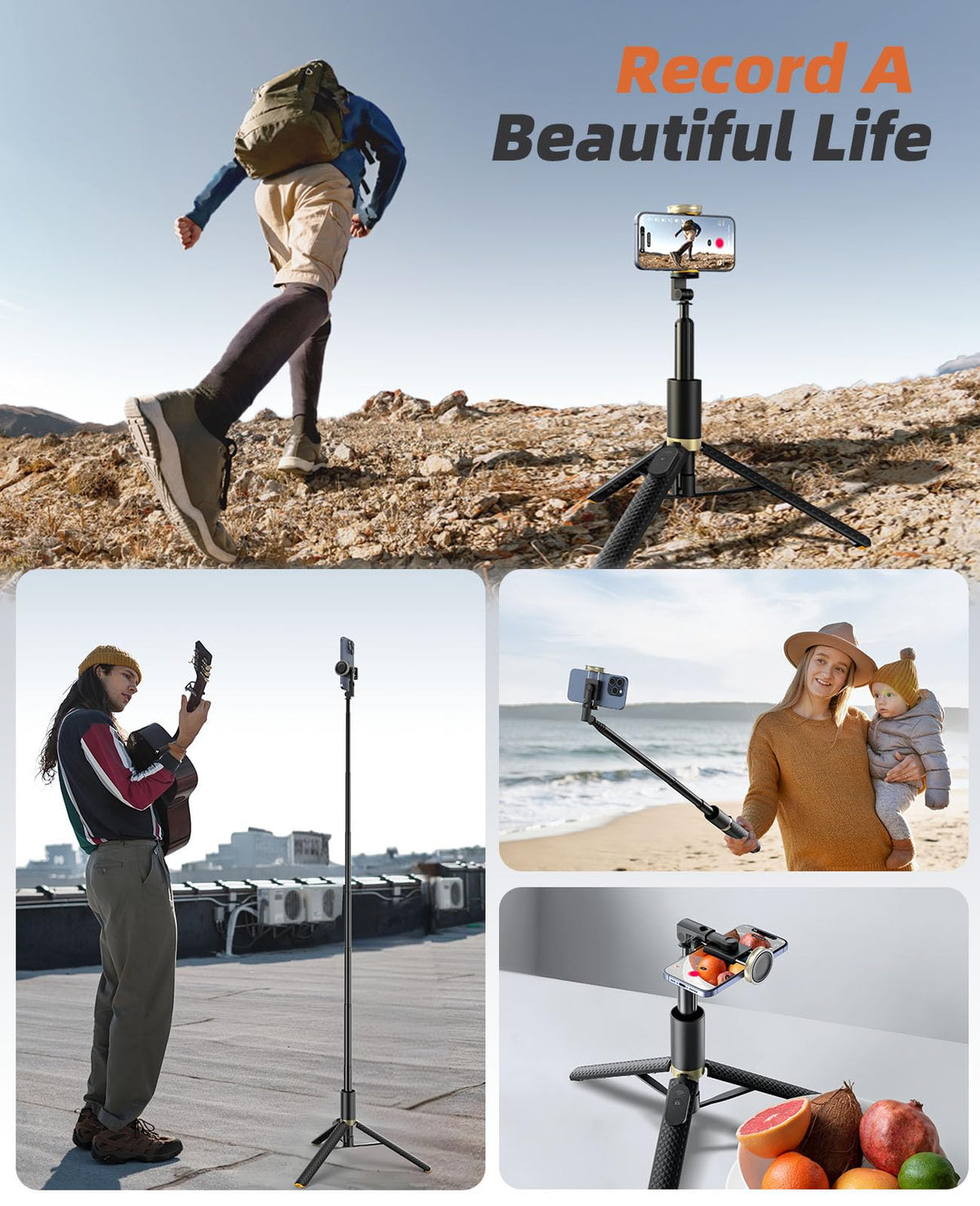 Tripod for iPhone, Selfie Stick with Remote, Stable & Durable Phone Tripod