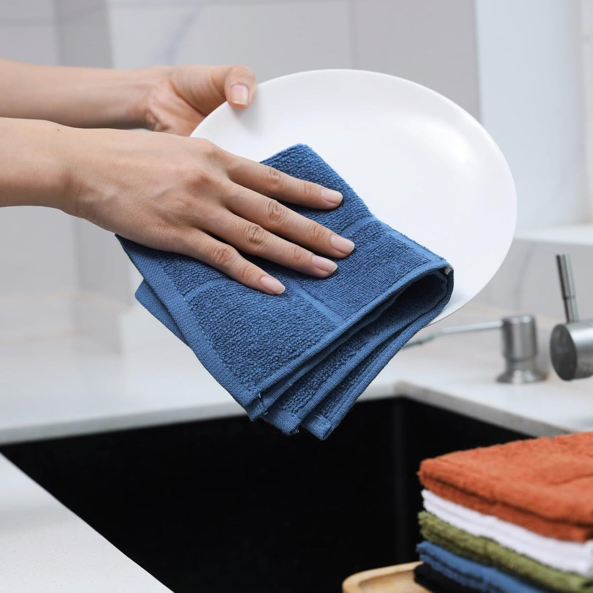 Glynniss Dishcloths Kitchen Highly Absorbent Dish Rags 100% Cotton Dish Cloths for Washing Dishes, Cleaning (Black, 11x11)