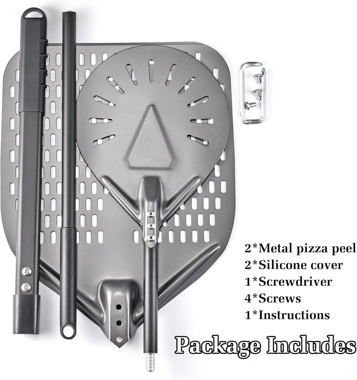 12 Inch + 7 Inch Perforated Pizza Peel Set, Turning Peel With Metal Handle, Spatula Paddle for Homemade Oven Accessories