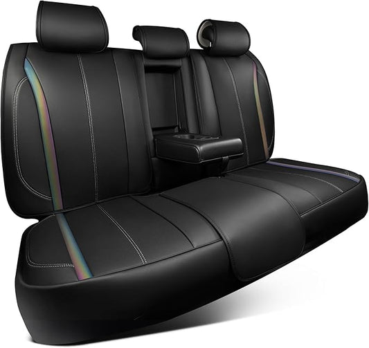 CAR PASS Back Seat Covers, Nappa Leather Rear Seat Bench Cushion Waterproof Breathable Back Row Protector Universal Fit for Car Sedan SUV Pickup Truck, Back Rear Black Chameleon Iridescent Reflective