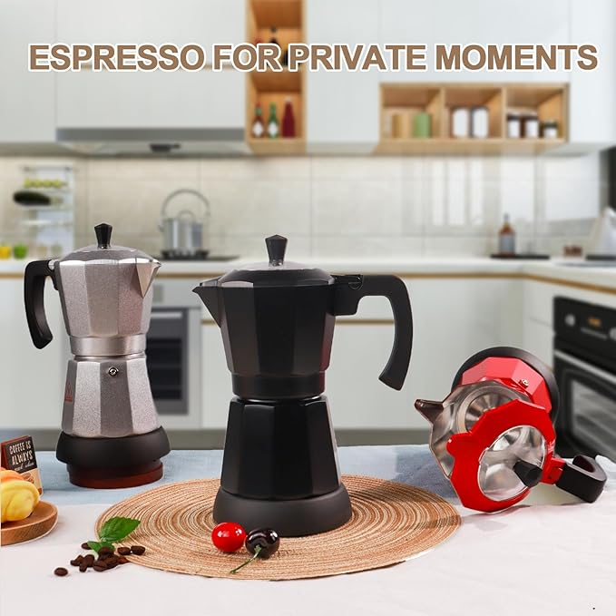 Aluminum Electric Moka Pot 5-6 Cup 270ml Express Coffee Maker Stovetop Espresso Portable Coffeemaker Italian Classic Brewing Greca Cafe Mocha with Removable Base and Overheating Protection Machine